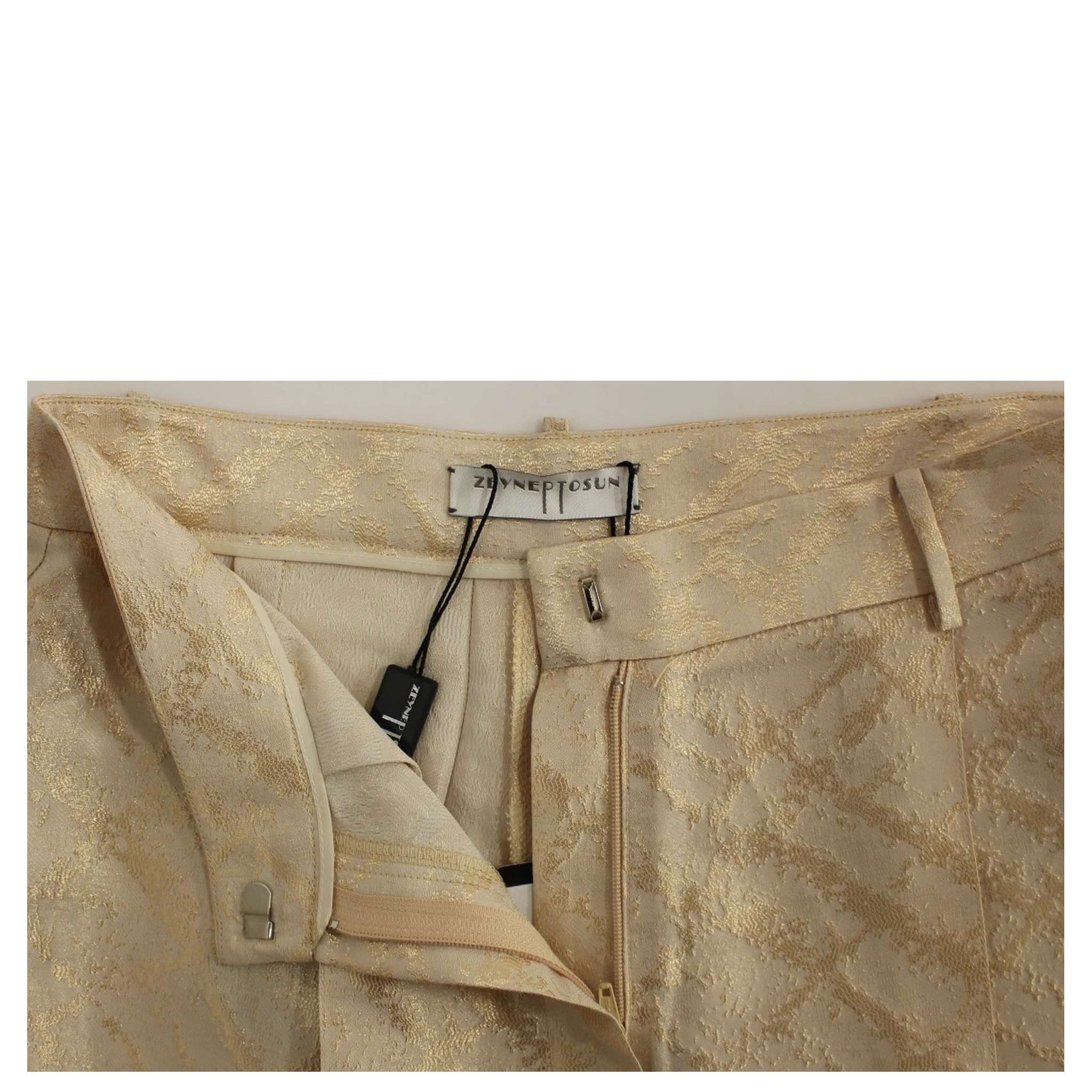 Beige Brocade Above Knee Shorts