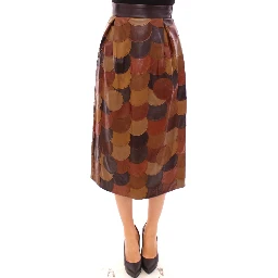 Brown Patchwork Leather Straight Skirt