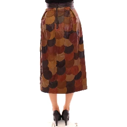 Brown Patchwork Leather Straight Skirt
