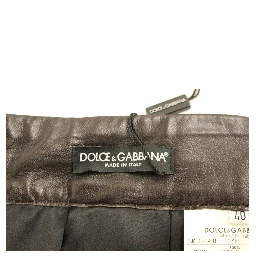 Brown Patchwork Leather Straight Skirt