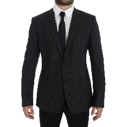Gray Striped Slim Fit Wool Blazer