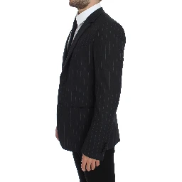 Gray Striped Slim Fit Wool Blazer