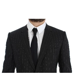 Gray Striped Slim Fit Wool Blazer