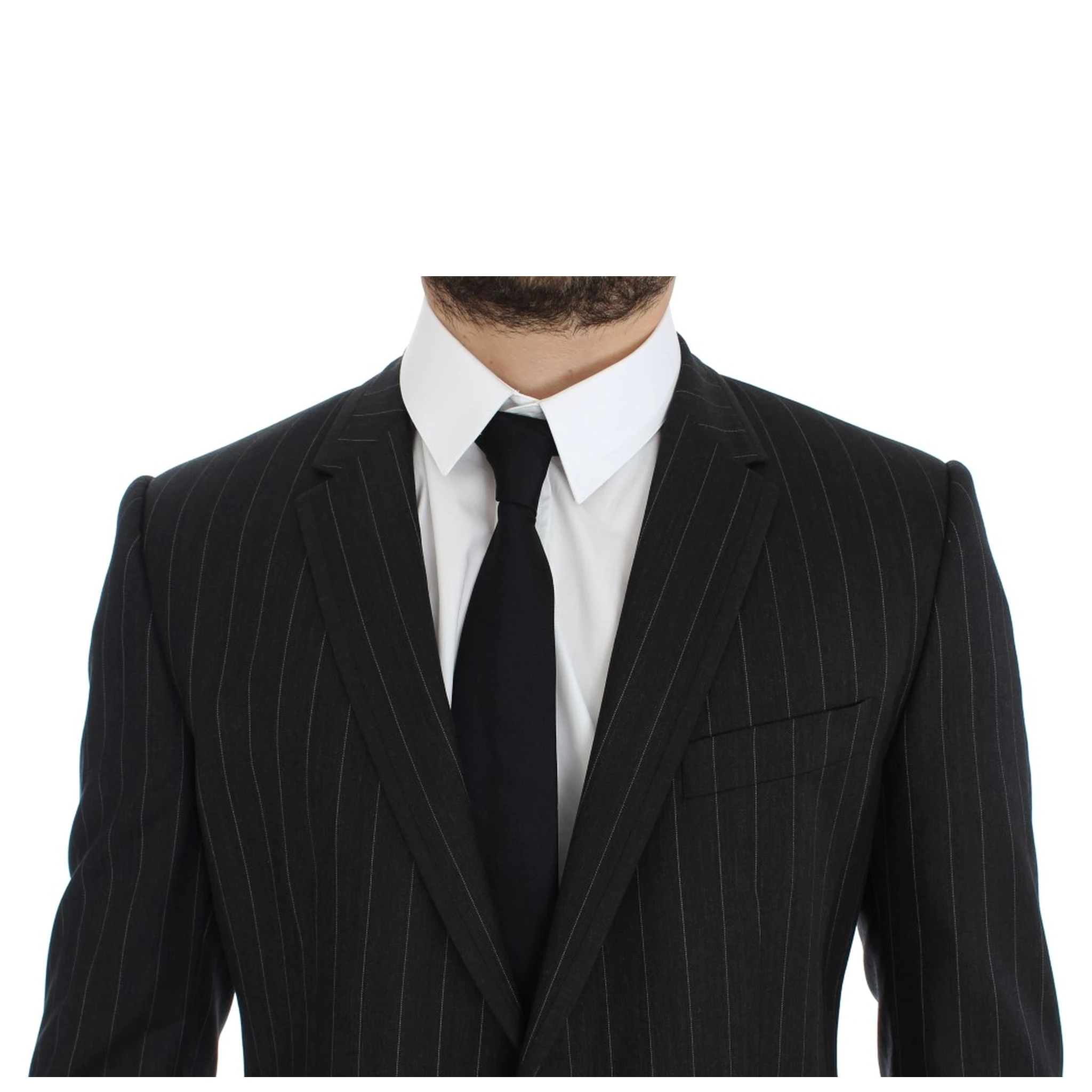 Gray Striped Slim Fit Wool Blazer