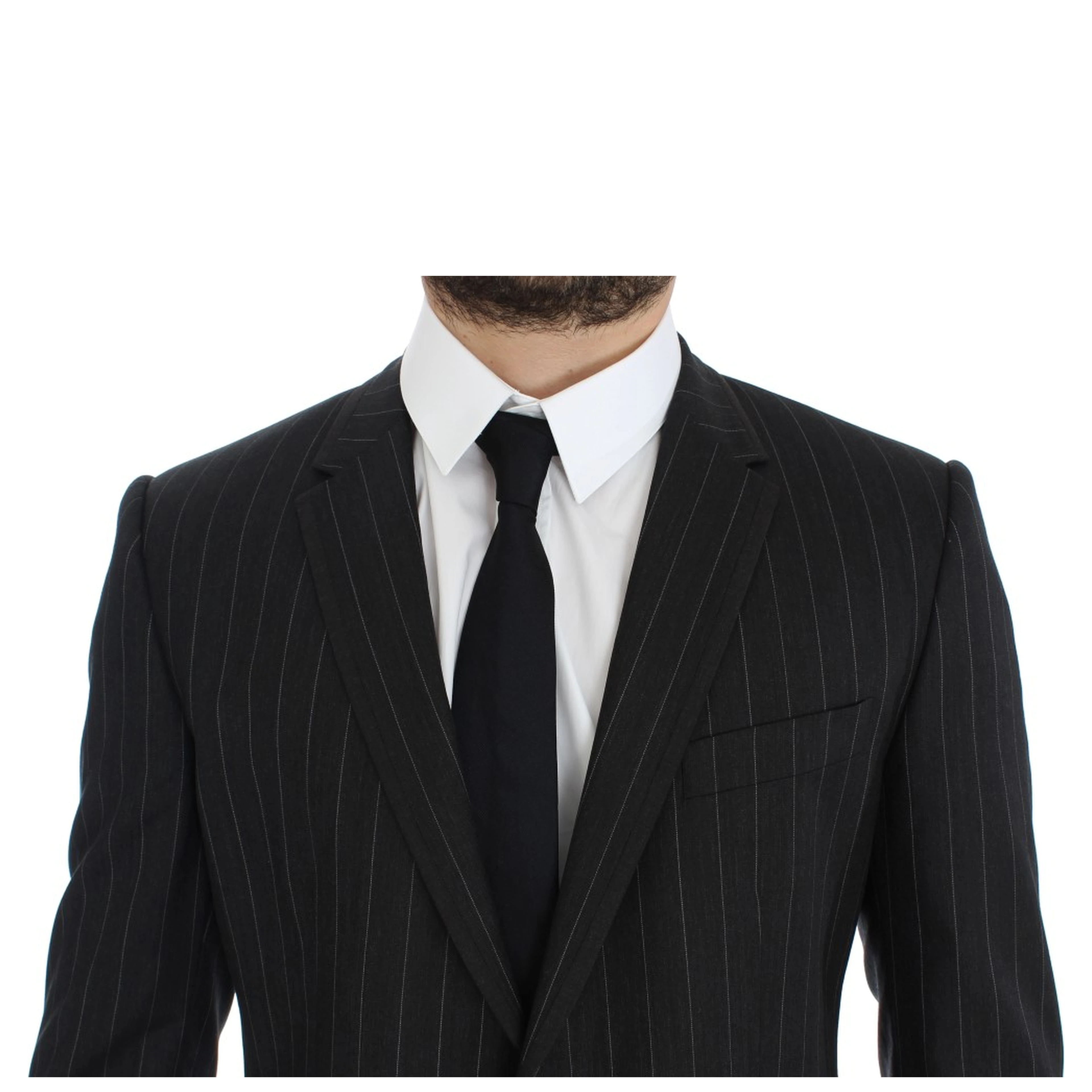 Gray Striped Slim Fit Wool Blazer