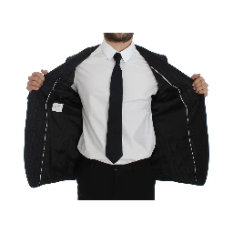 Gray Striped Slim Fit Wool Blazer