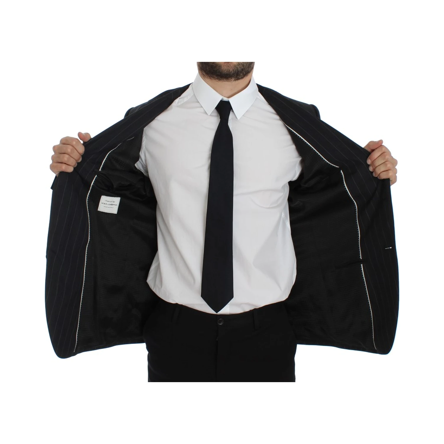 Gray Striped Slim Fit Wool Blazer
