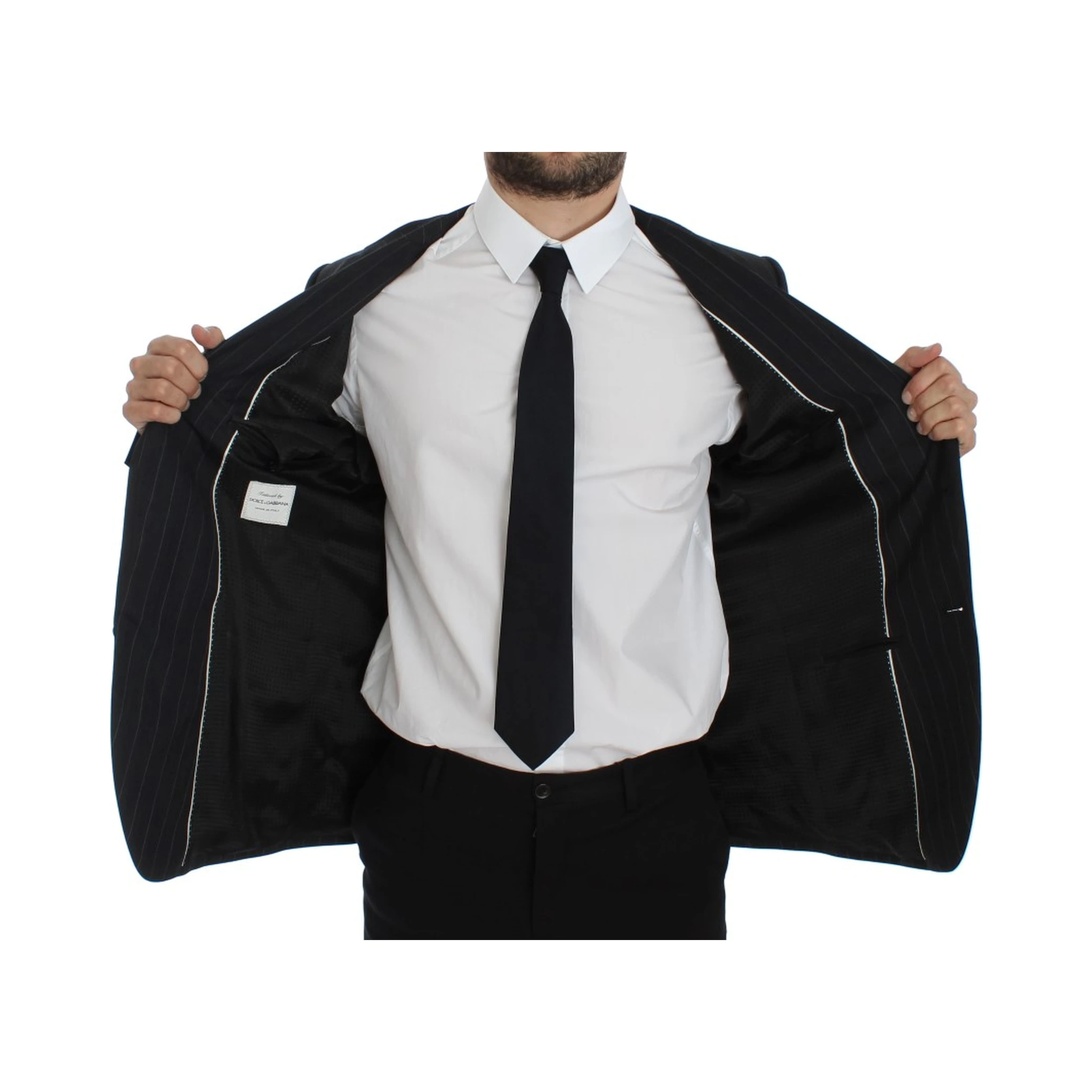 Gray Striped Slim Fit Wool Blazer