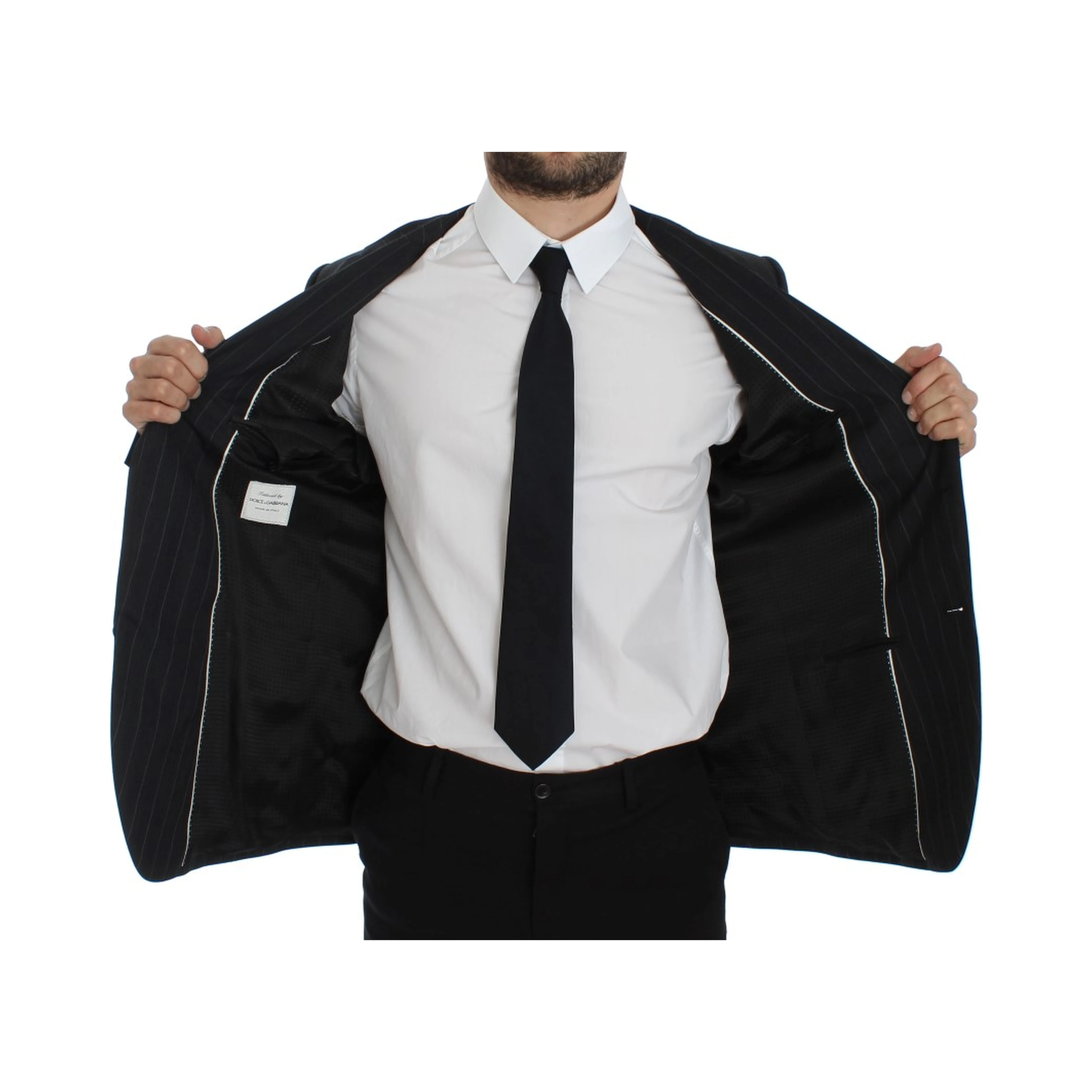 Gray Striped Slim Fit Wool Blazer
