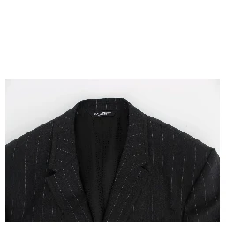 Gray Striped Slim Fit Wool Blazer