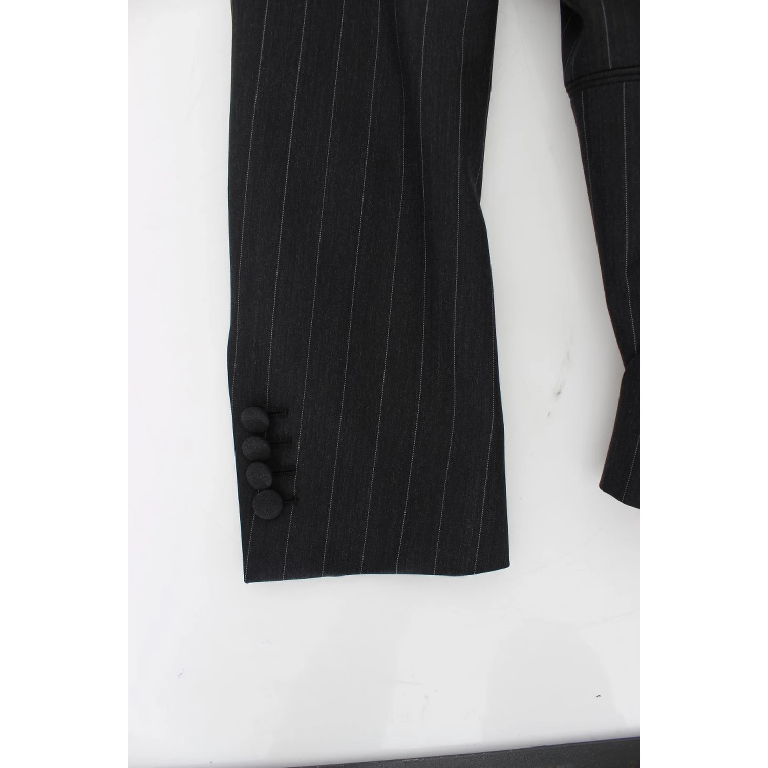 Gray Striped Slim Fit Wool Blazer