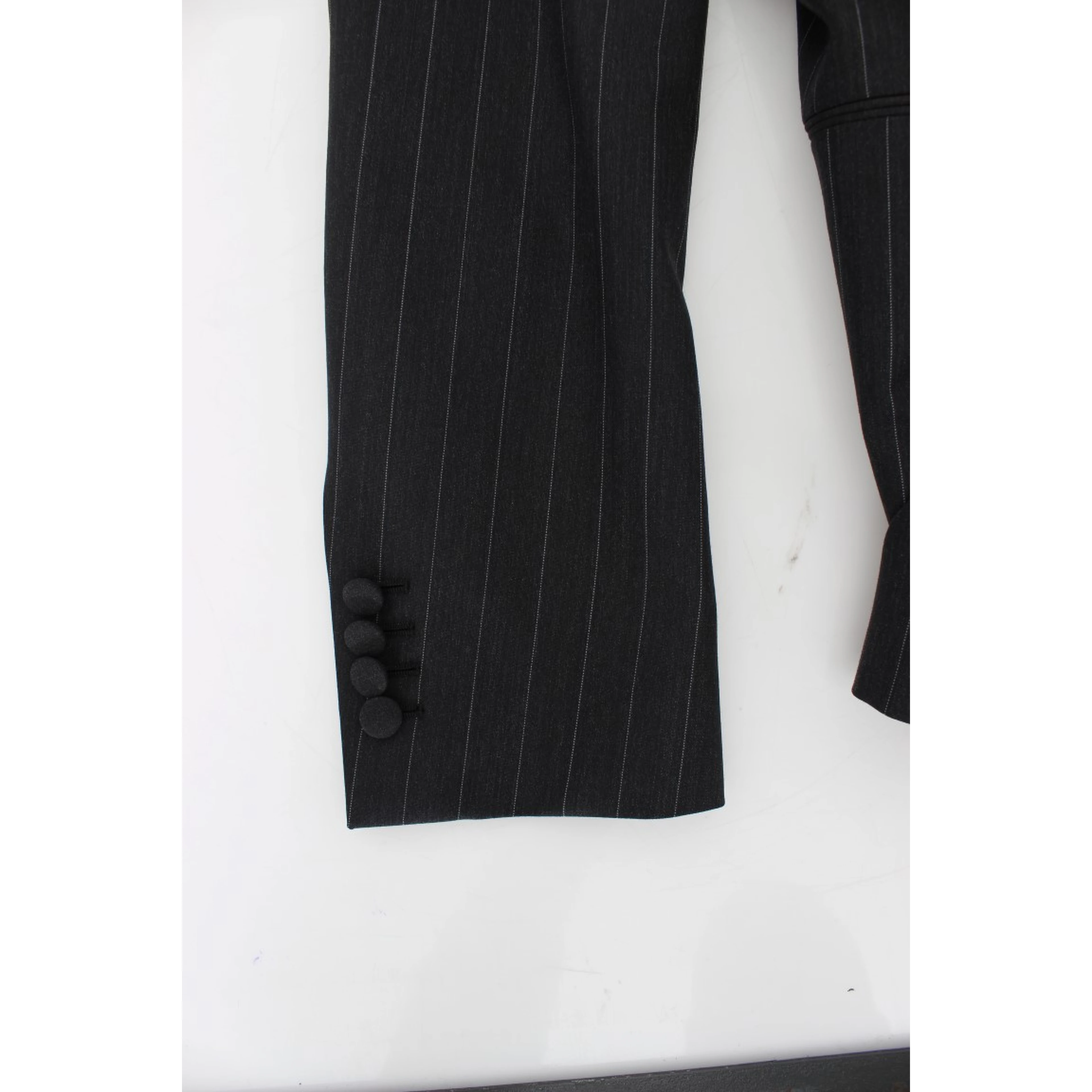 Gray Striped Slim Fit Wool Blazer