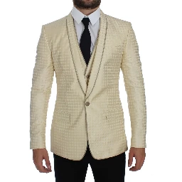 Beige Polka Dot Silk 2 Piece Blazer
