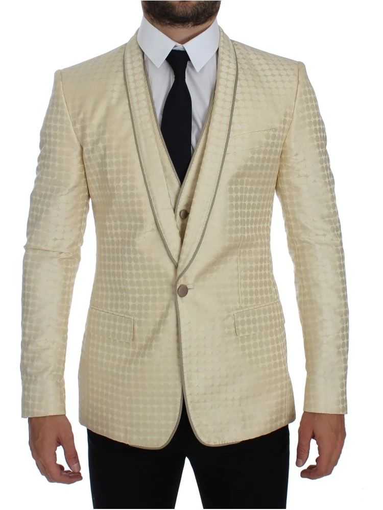 Beige Polka Dot Silk 2 Piece Blazer