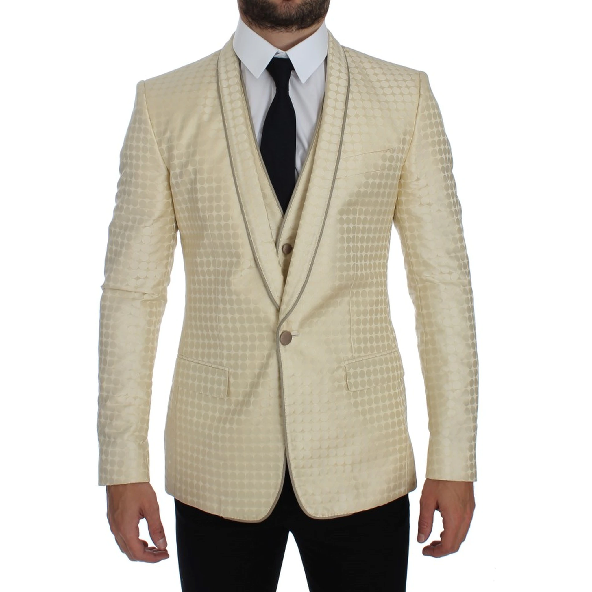Beige Polka Dot Silk 2 Piece Blazer