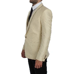 Beige Polka Dot Silk 2 Piece Blazer
