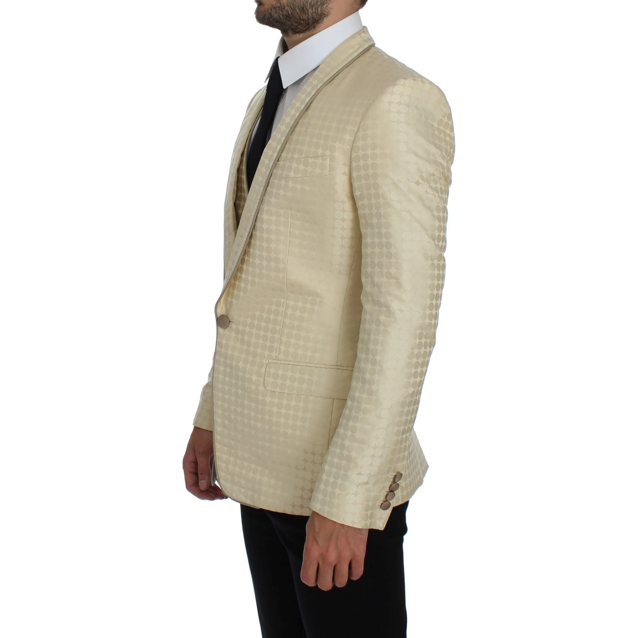 Beige Polka Dot Silk 2 Piece Blazer