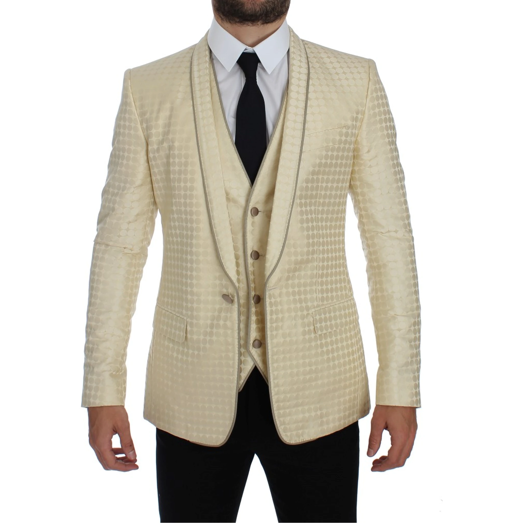 Beige Polka Dot Silk 2 Piece Blazer