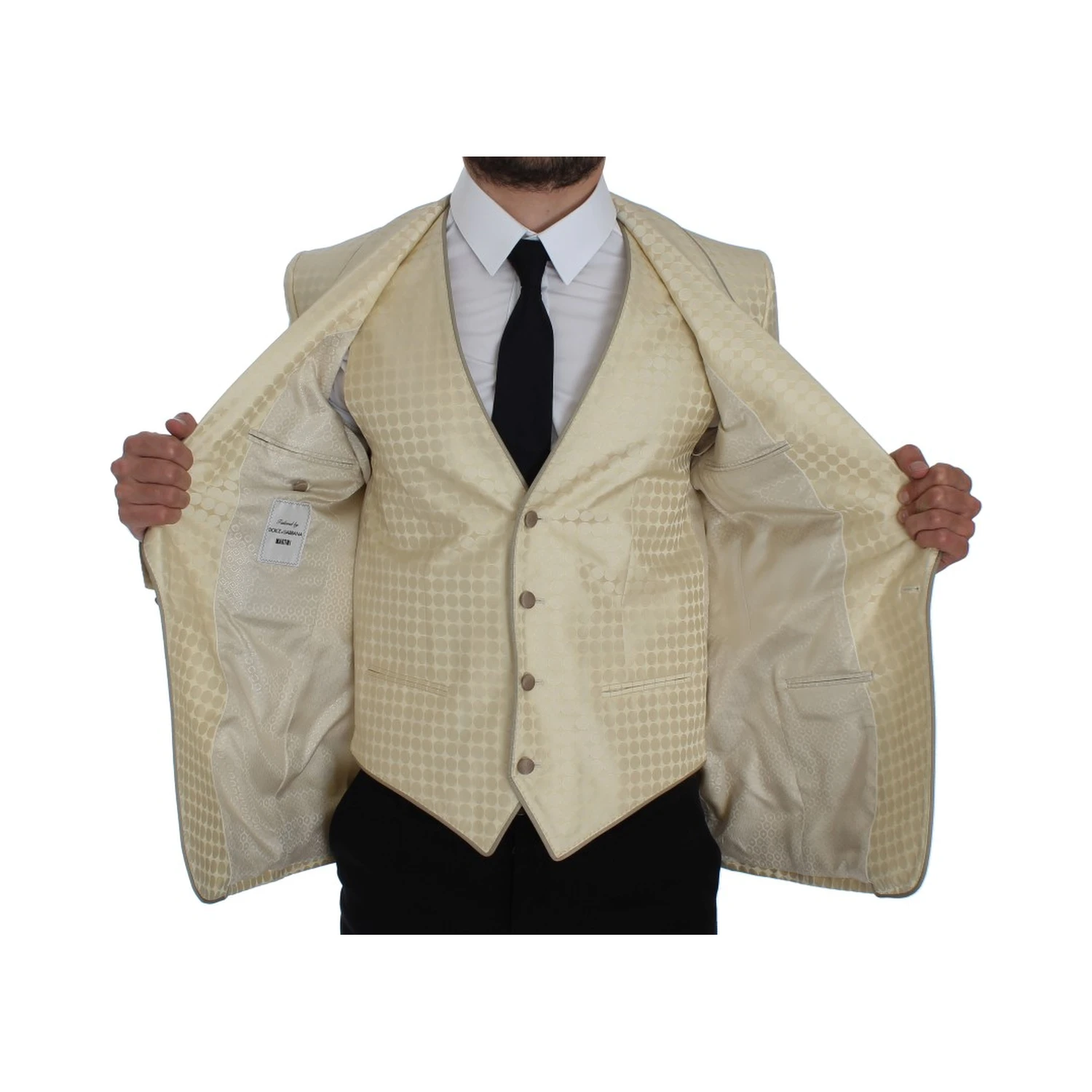 Beige Polka Dot Silk 2 Piece Blazer