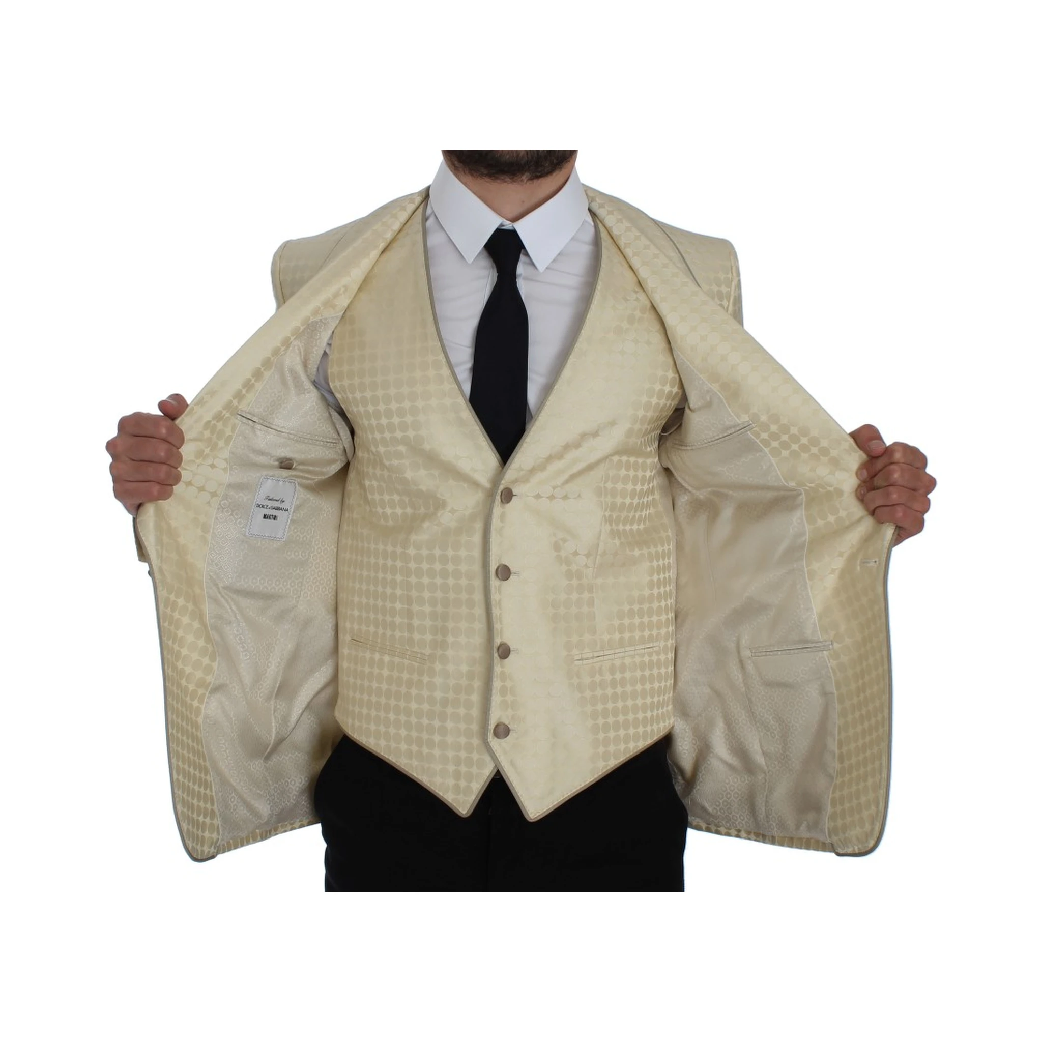 Beige Polka Dot Silk 2 Piece Blazer