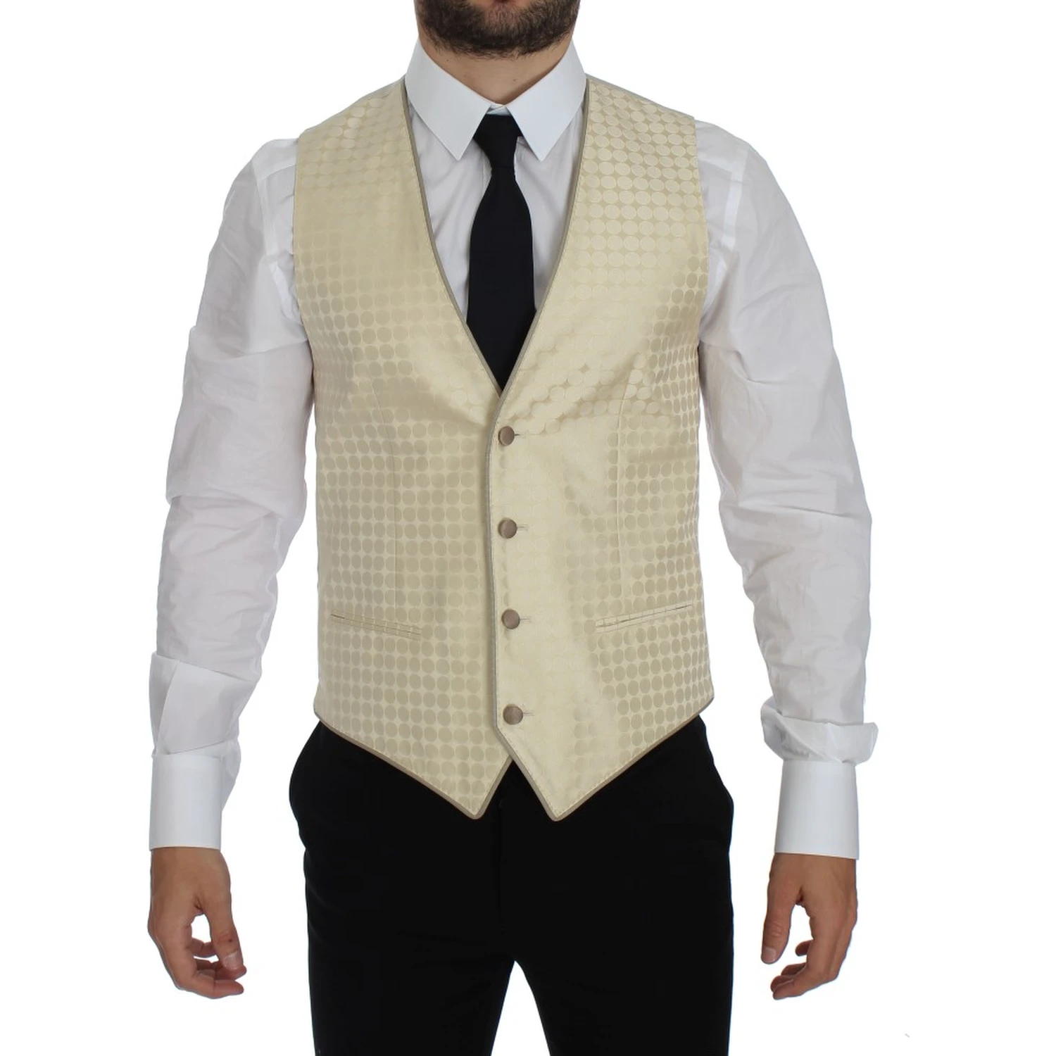 Beige Polka Dot Silk 2 Piece Blazer