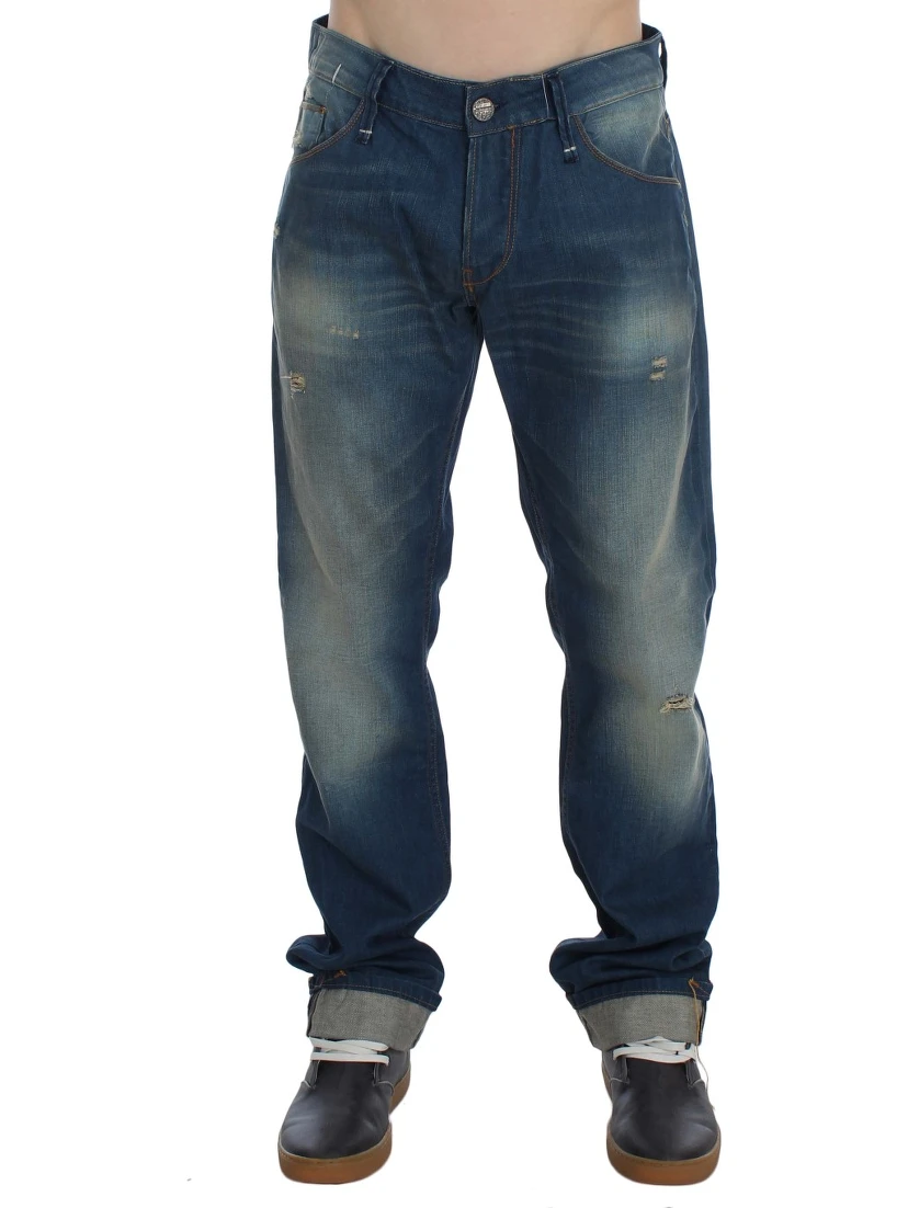 Blue Wash Denim Cotton Stretch Baggy Fit Jeans