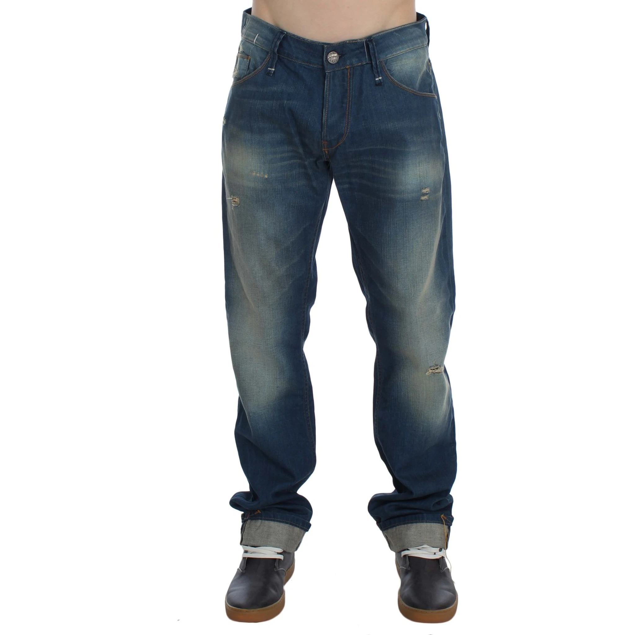 Blue Wash Denim Cotton Stretch Baggy Fit Jeans