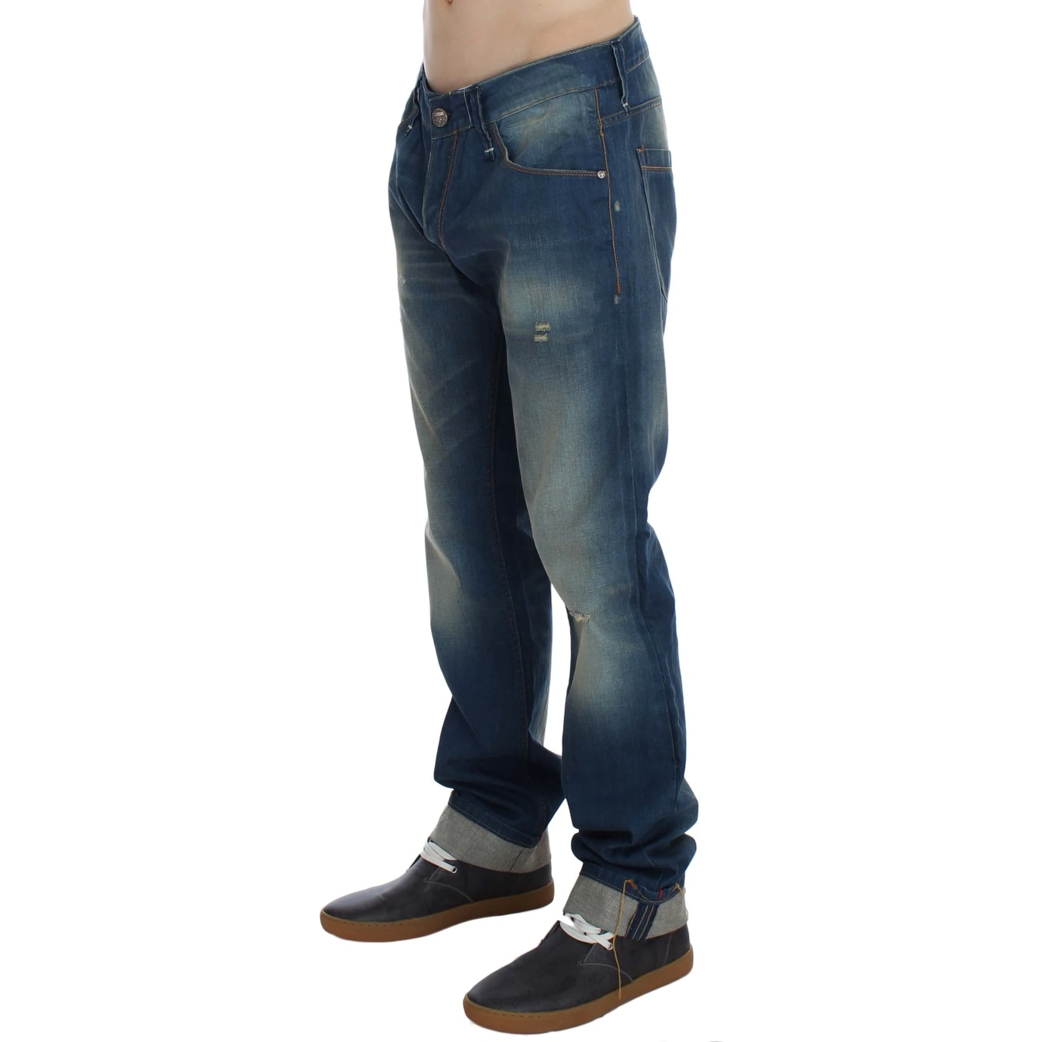 Blue Wash Denim Cotton Stretch Baggy Fit Jeans