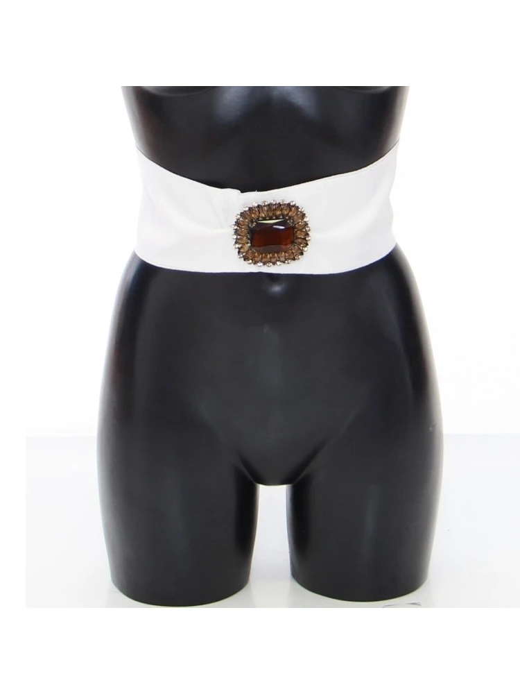 White Crystal Brass Wide Waist Runway Belt