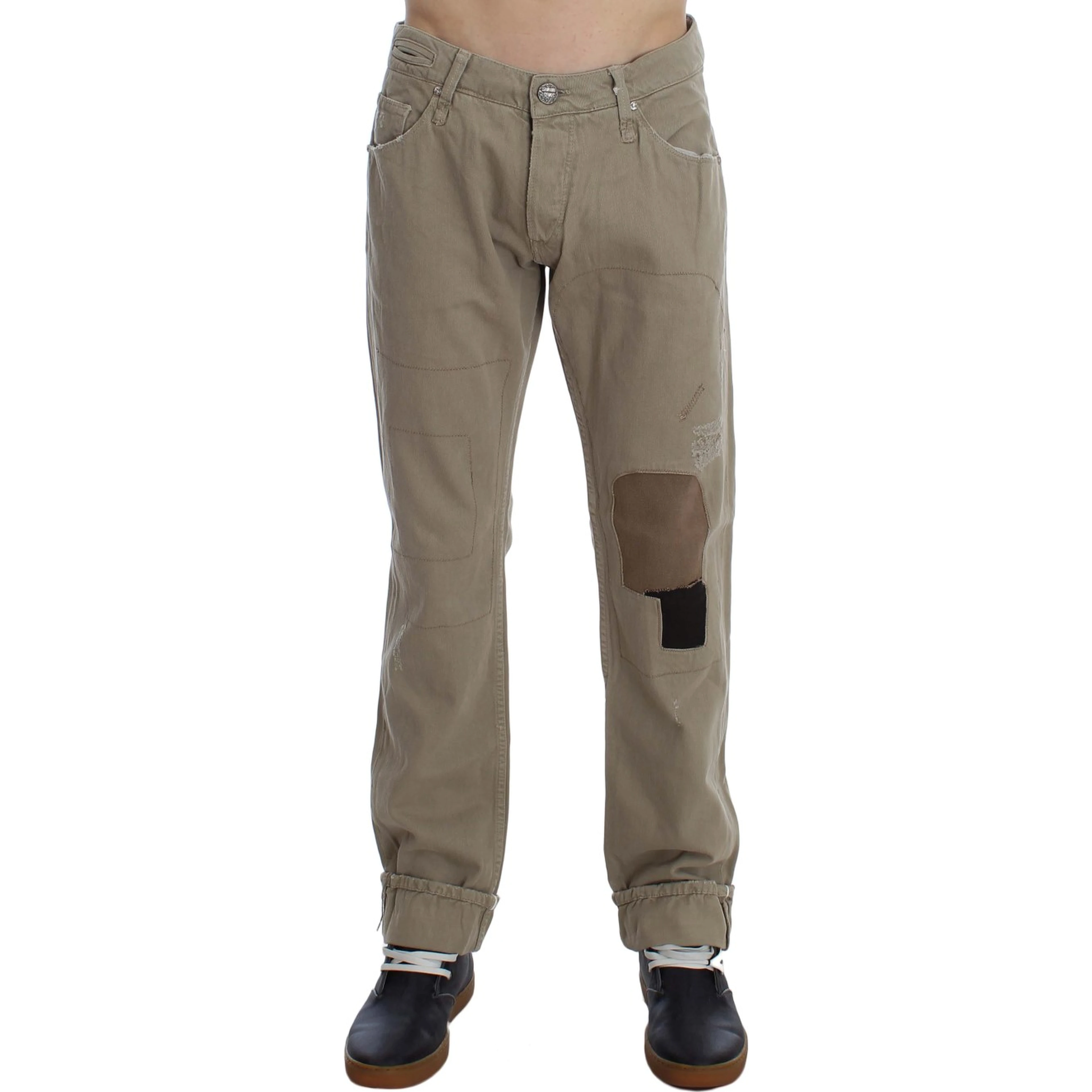Beige Cotton Patchwork Jeans