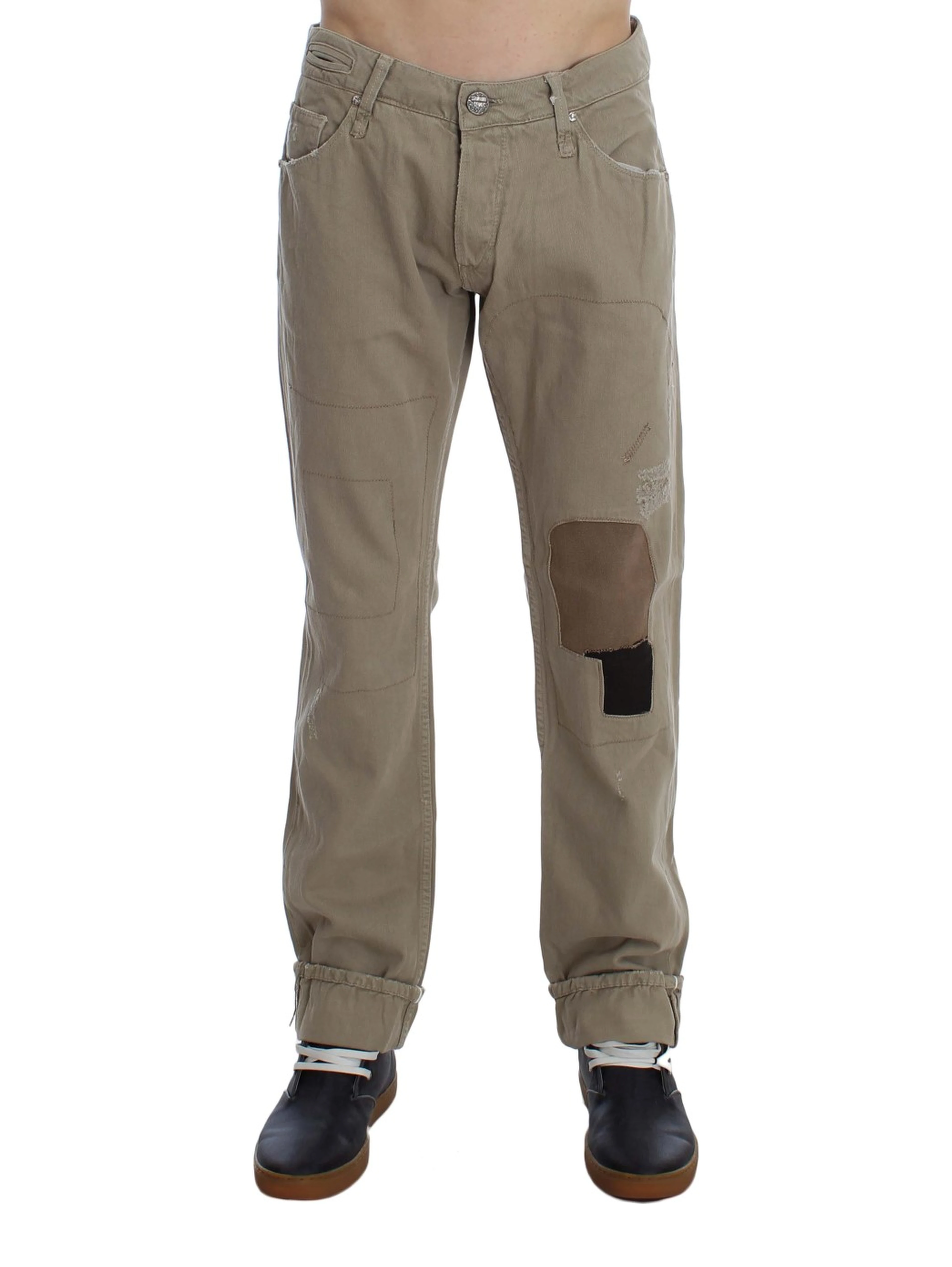 Beige Cotton Patchwork Jeans