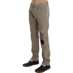 Beige Cotton Patchwork Jeans