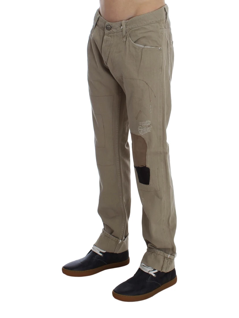 Beige Cotton Patchwork Jeans