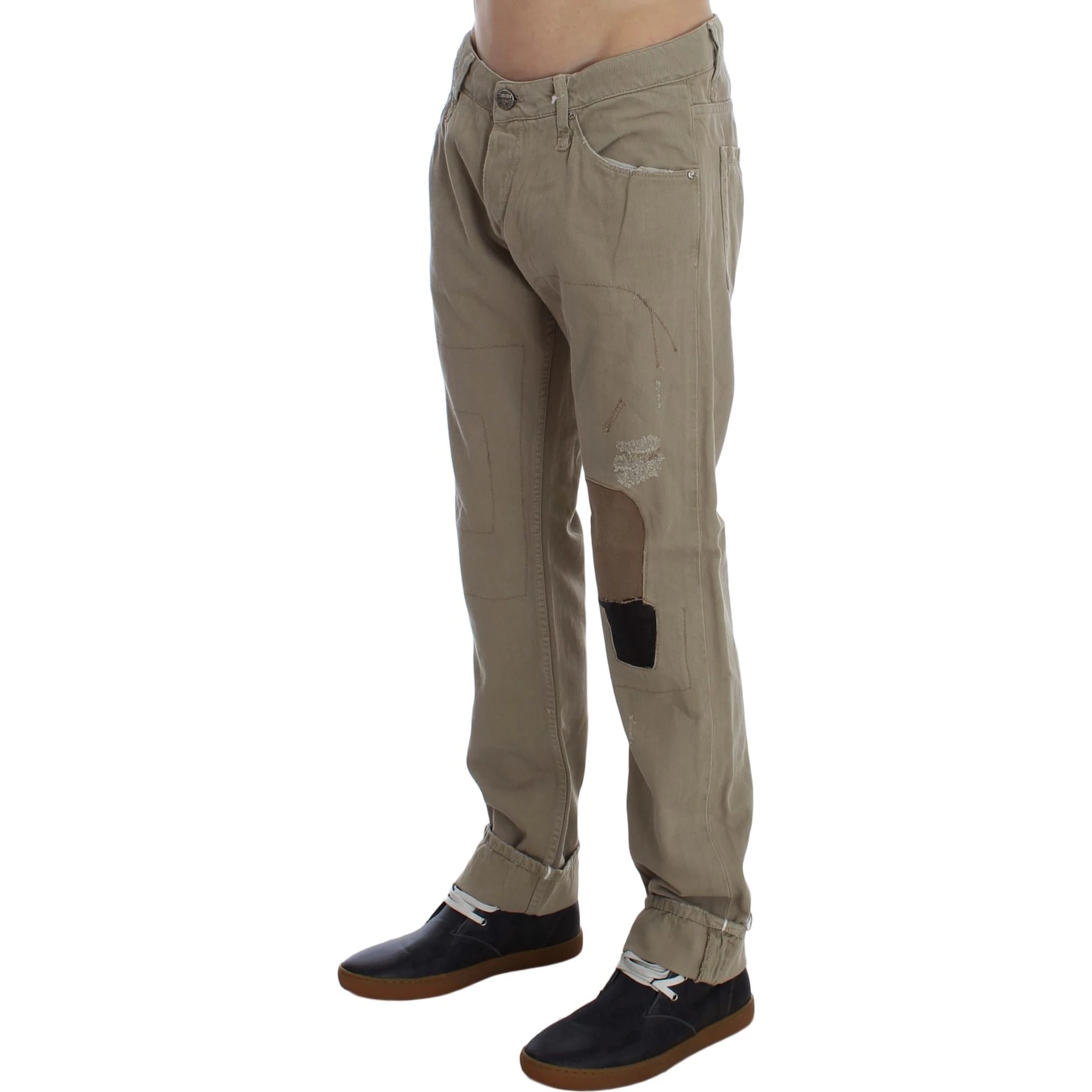 Beige Cotton Patchwork Jeans