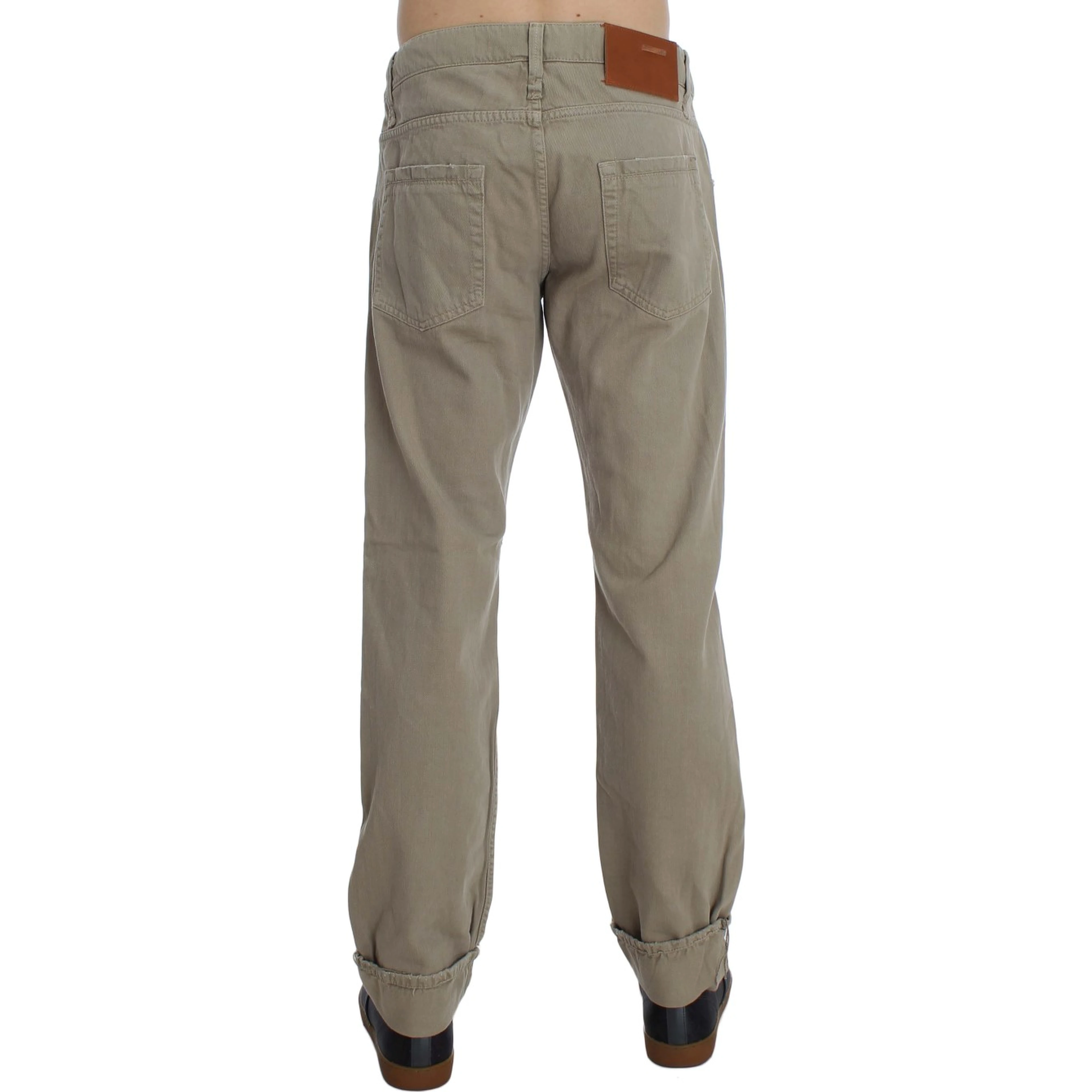 Beige Cotton Patchwork Jeans