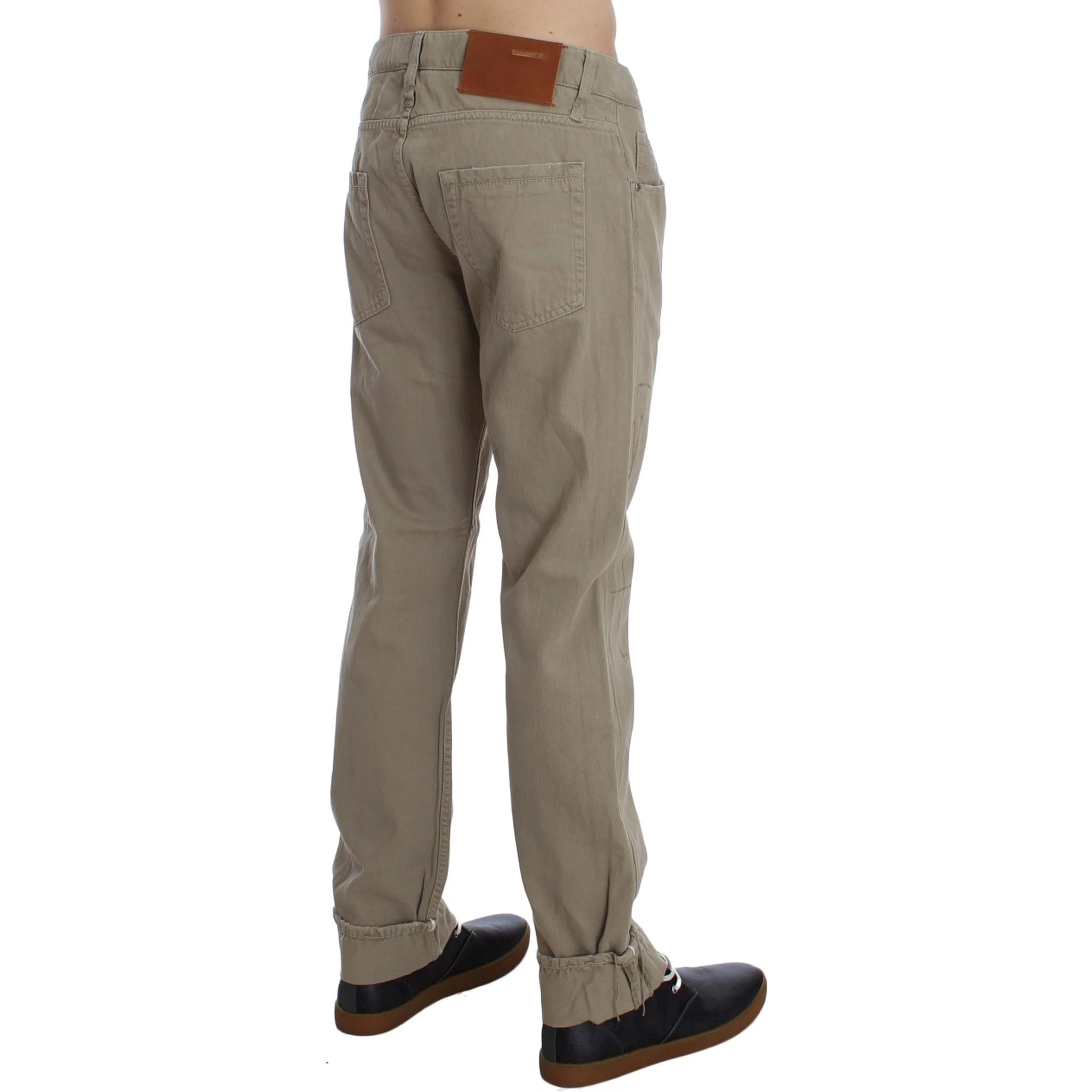 Beige Cotton Patchwork Jeans