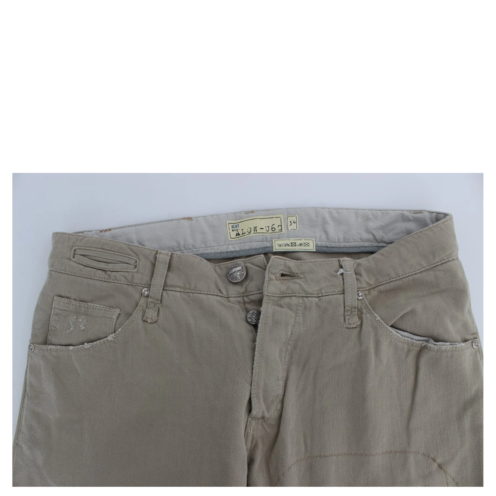 Beige Cotton Patchwork Jeans