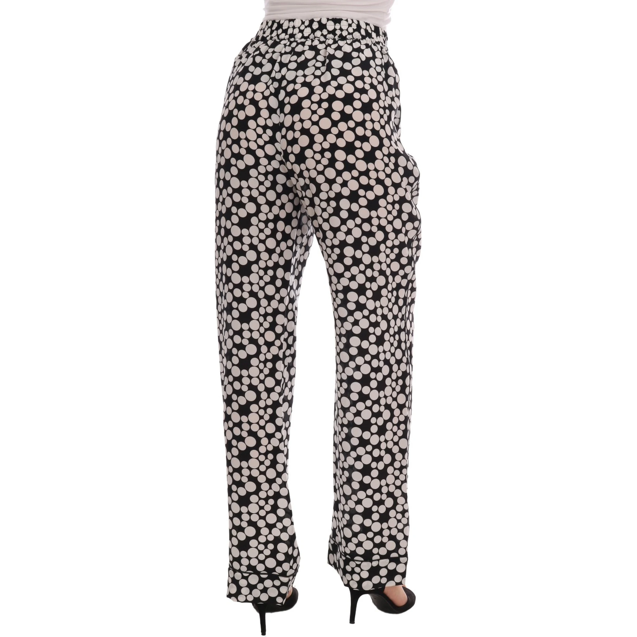 Black White Polka Dottes Silk Pants