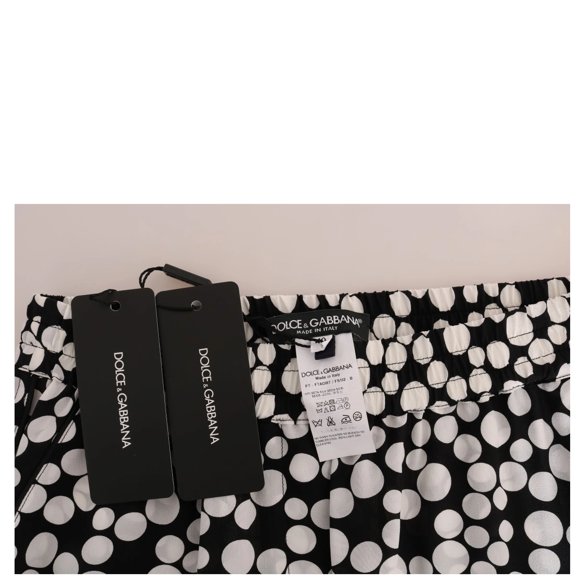 Black White Polka Dottes Silk Pants