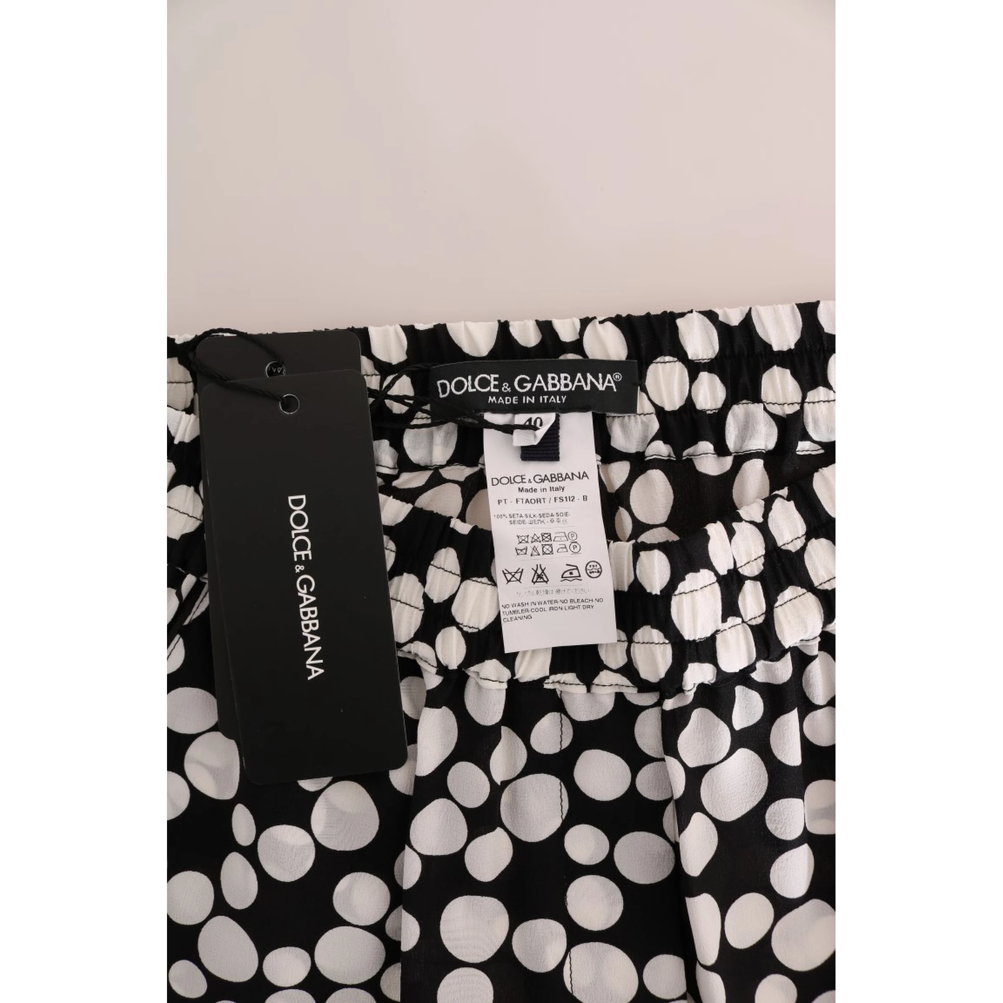 Black White Polka Dottes Silk Pants