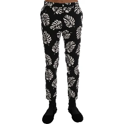 White Black Leaf Cotton Stretch Slim Pants