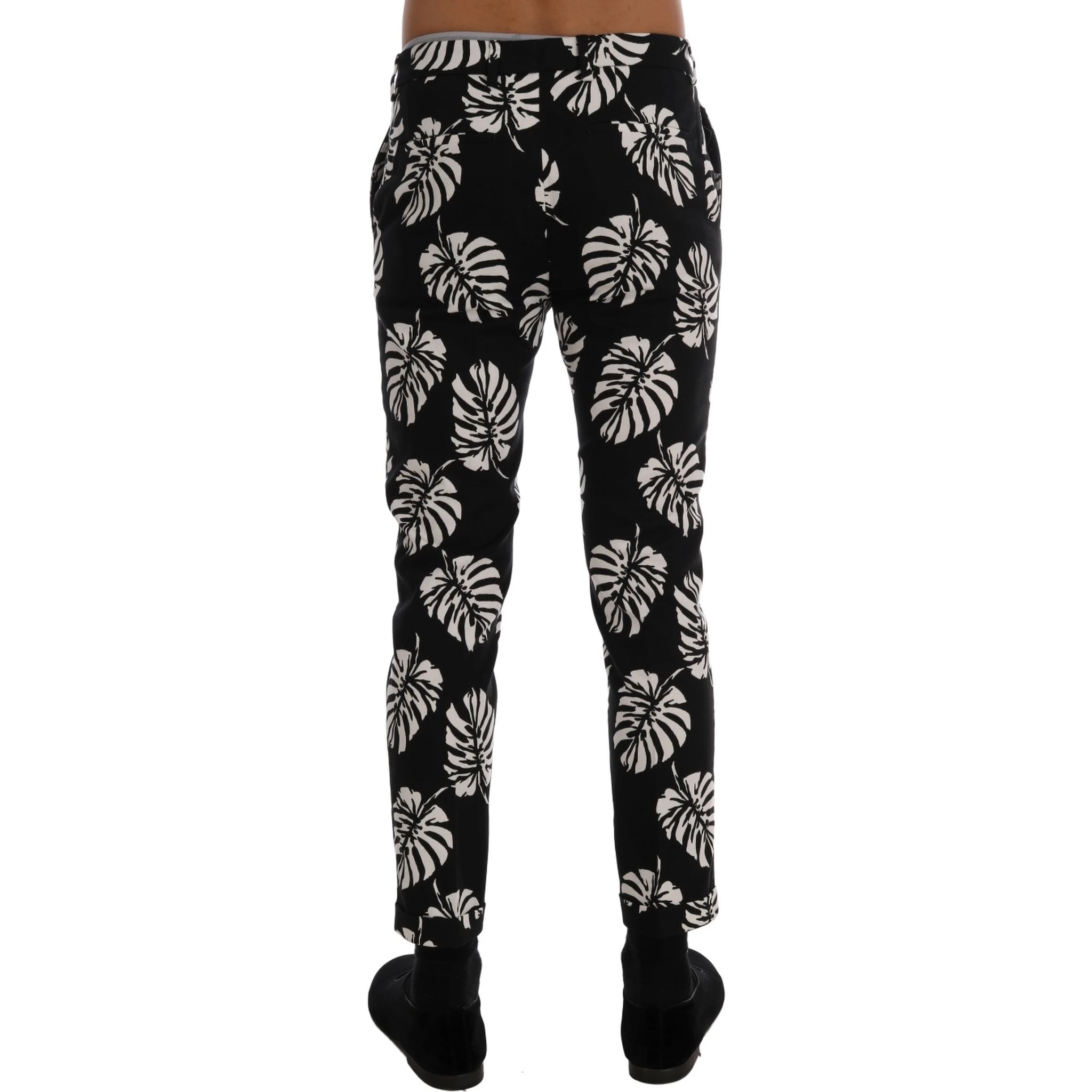 White Black Leaf Cotton Stretch Slim Pants