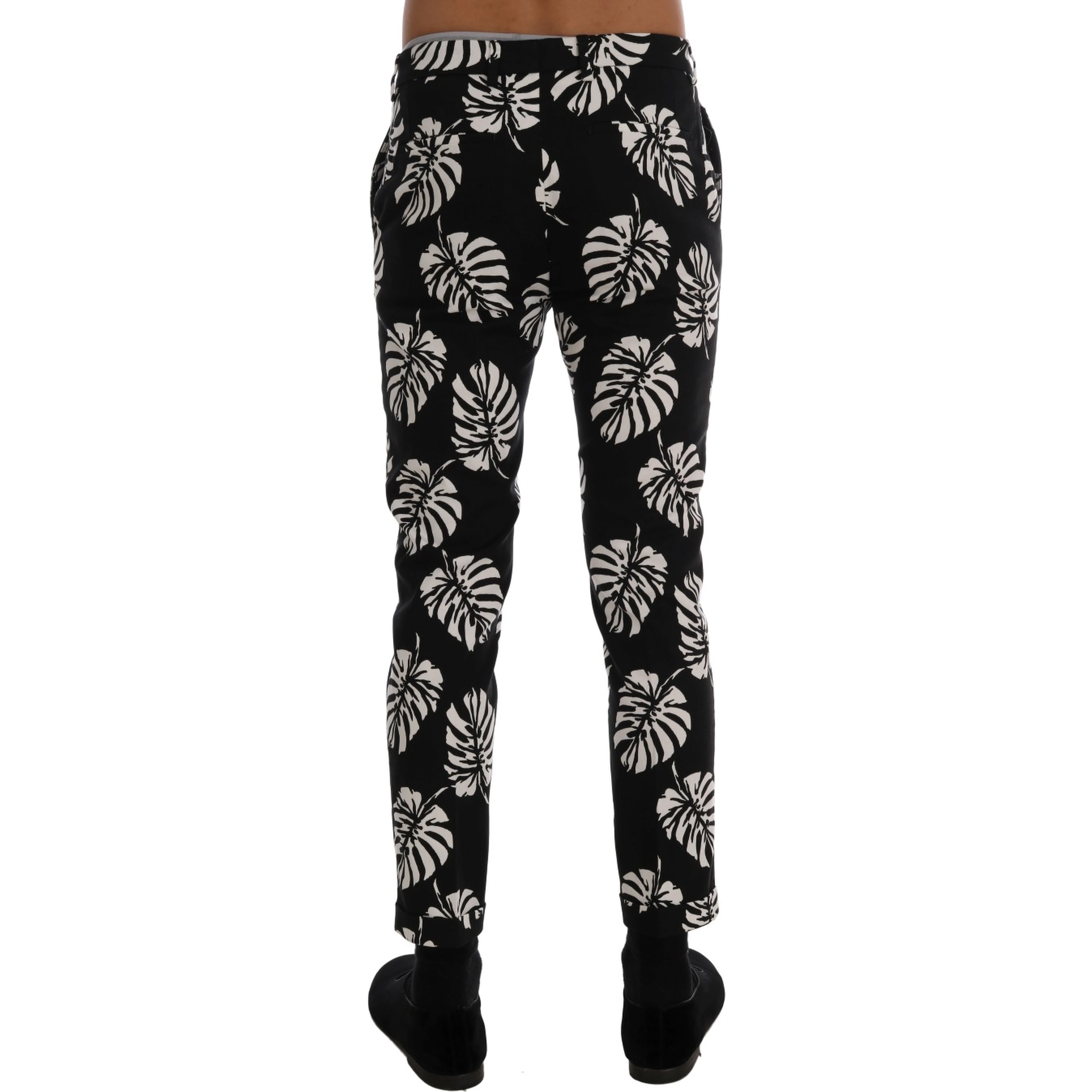 White Black Leaf Cotton Stretch Slim Pants