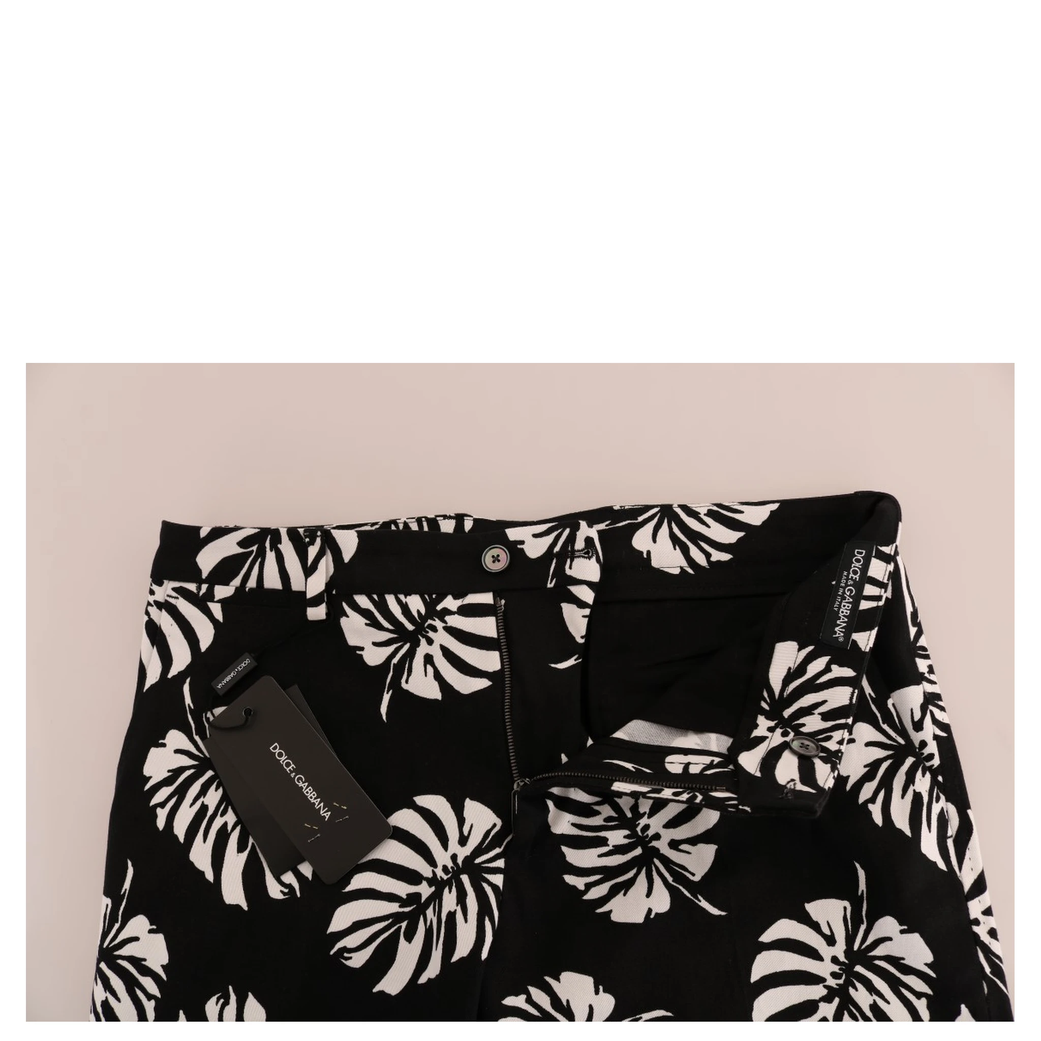 White Black Leaf Cotton Stretch Slim Pants