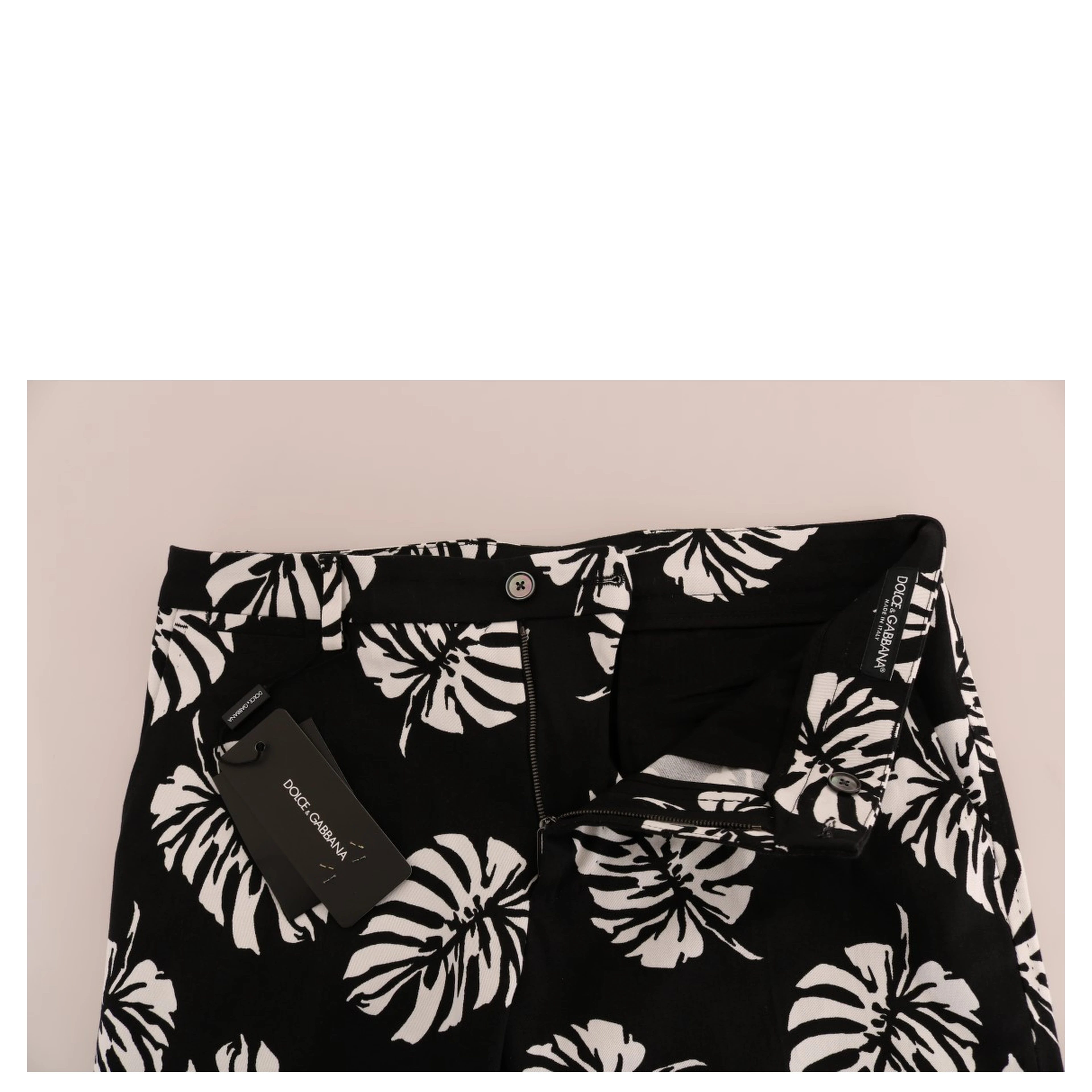 White Black Leaf Cotton Stretch Slim Pants