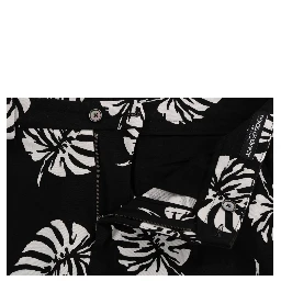 White Black Leaf Cotton Stretch Slim Pants