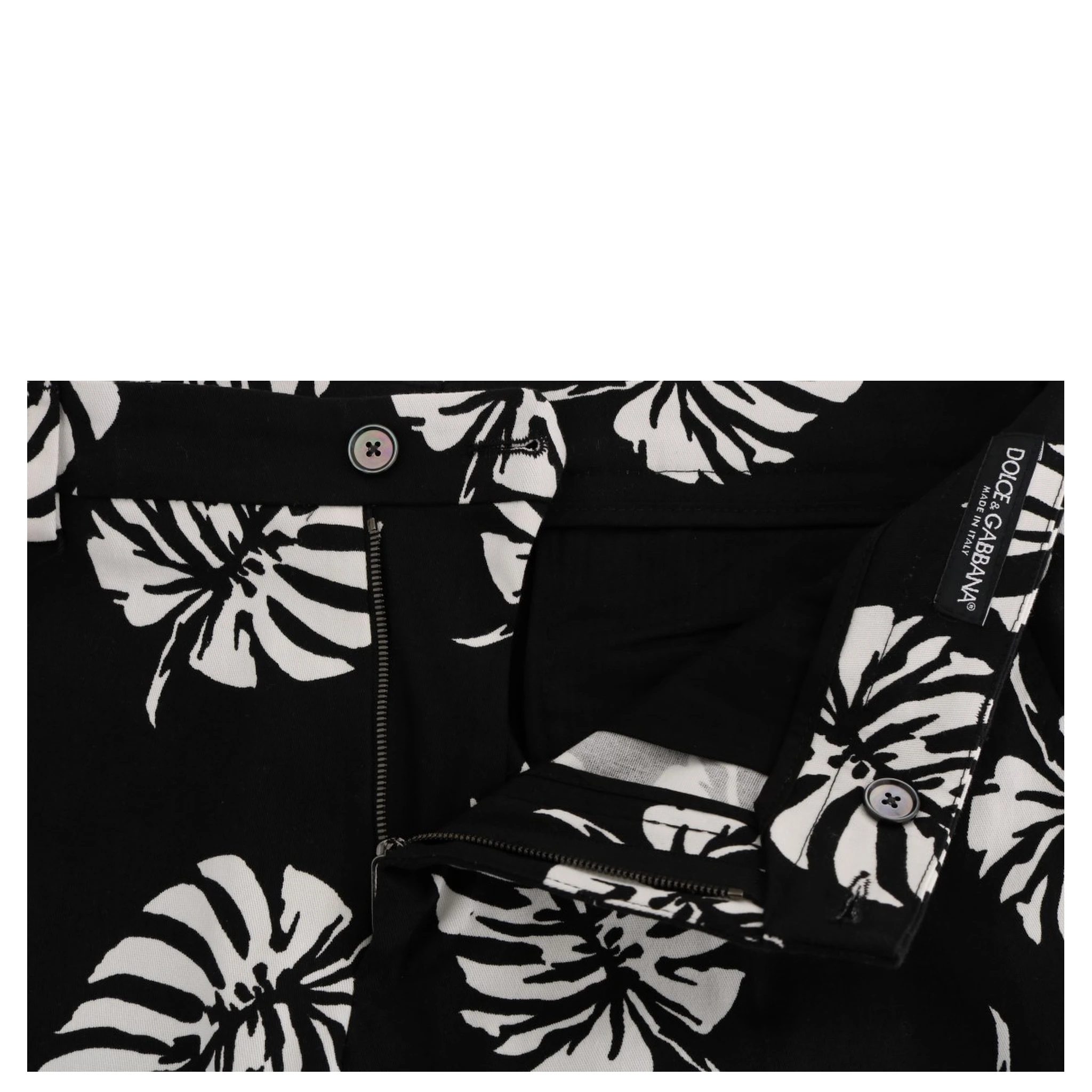 White Black Leaf Cotton Stretch Slim Pants