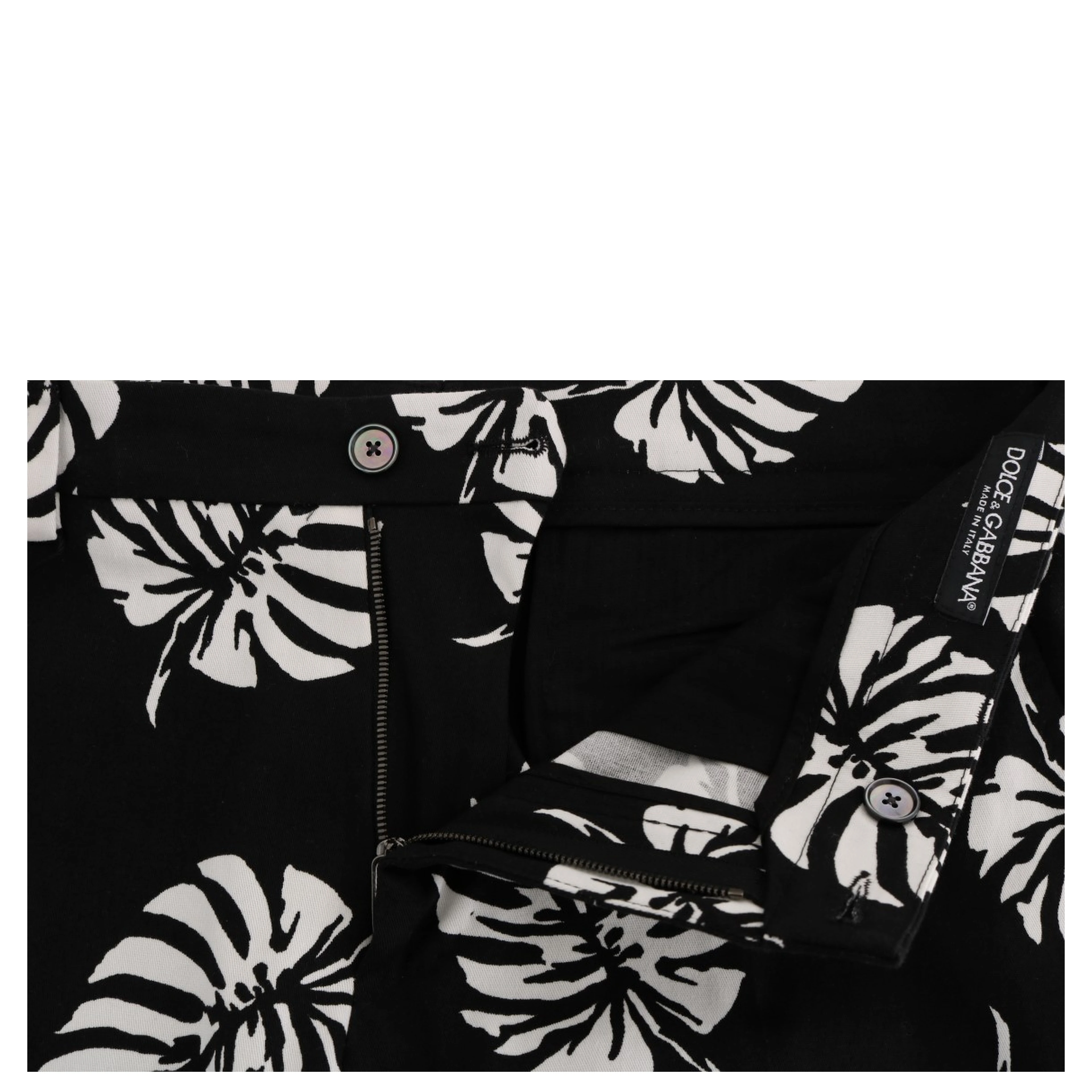 White Black Leaf Cotton Stretch Slim Pants