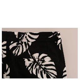 White Black Leaf Cotton Stretch Slim Pants