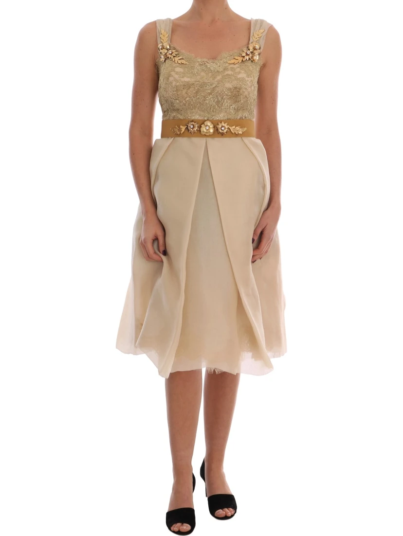 Gold Silk Crystal Embellished Dress